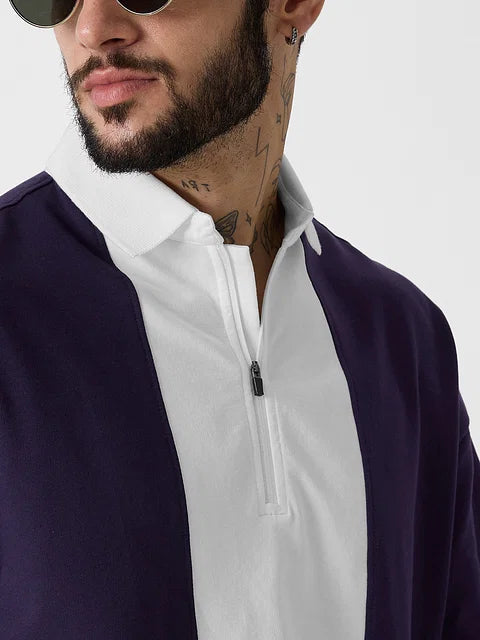 Solids: White & Berry Colourblock Oversized Polos