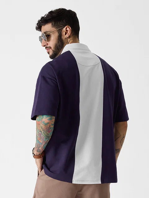 Solids: White & Berry Colourblock Oversized Polos