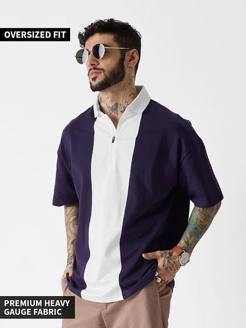 Solids: White & Berry Colourblock Oversized Polos