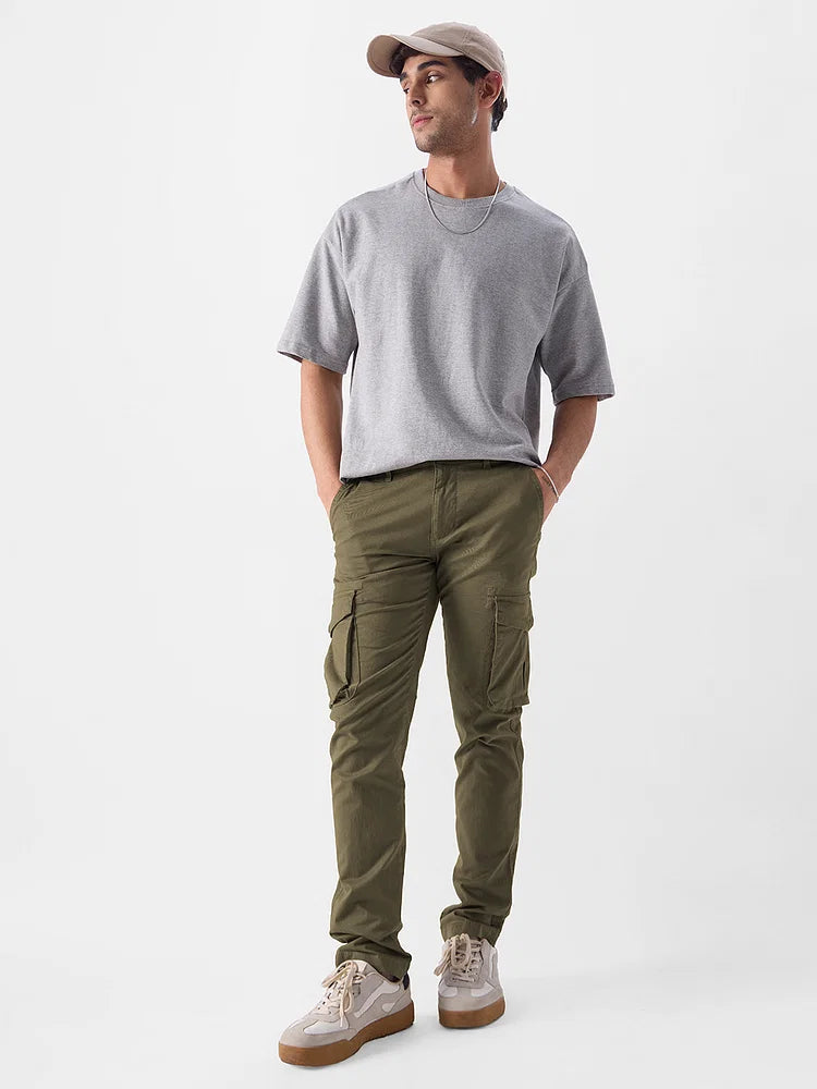 Solids: Light Olive Men Cargo Pants