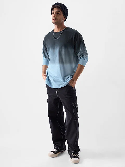 Ombre: Midnight Blue Oversized Full Sleeve Summer Pullover