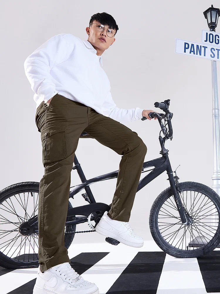 Solids: Dark Olive Men Cargo Pants