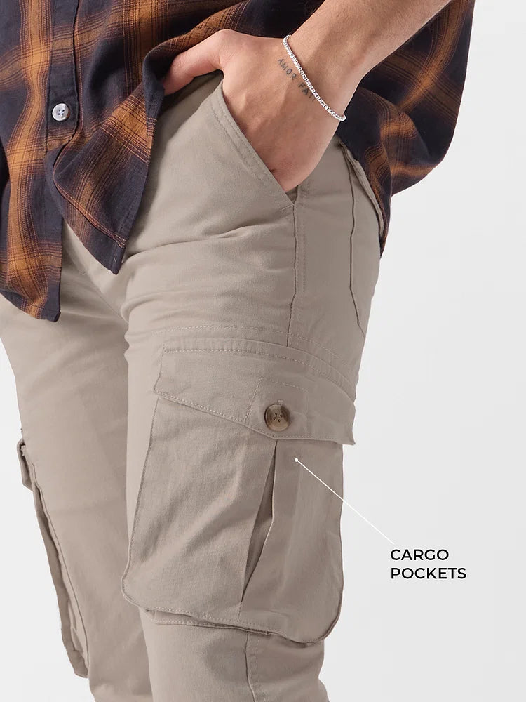Solids: Beige Men Cargo Pants