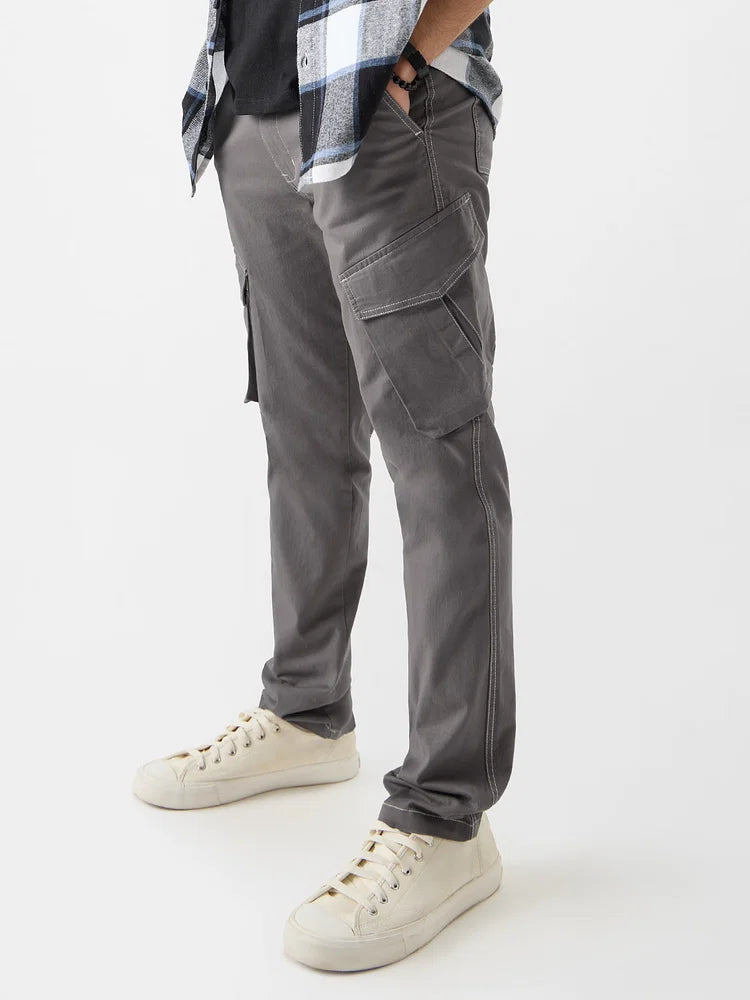 Solids: Light Grey Men Cargo Pants