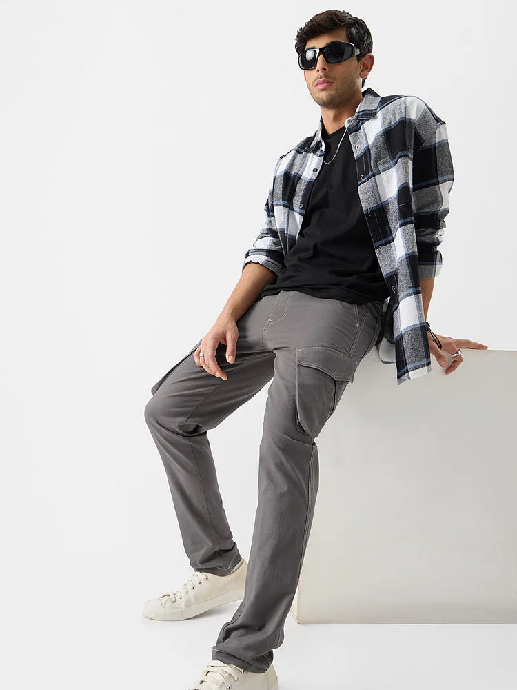 Solids: Light Grey Men Cargo Pants