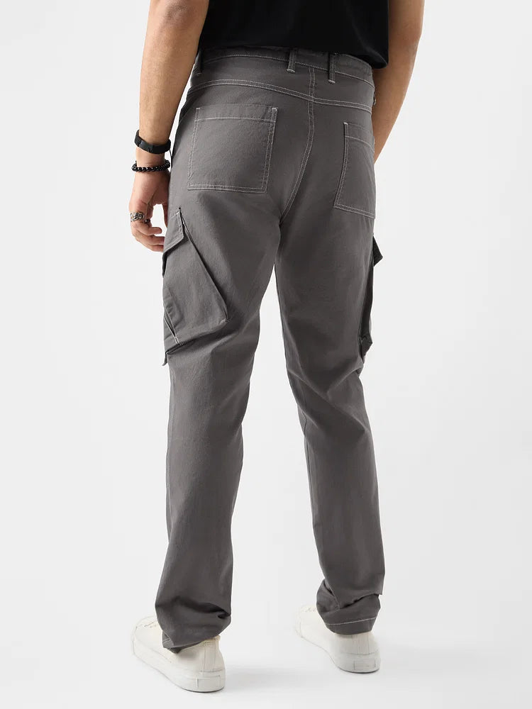 Solids: Light Grey Men Cargo Pants