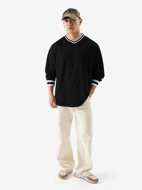 Solids: Black Oversized Full Sleeve Summer Pullover