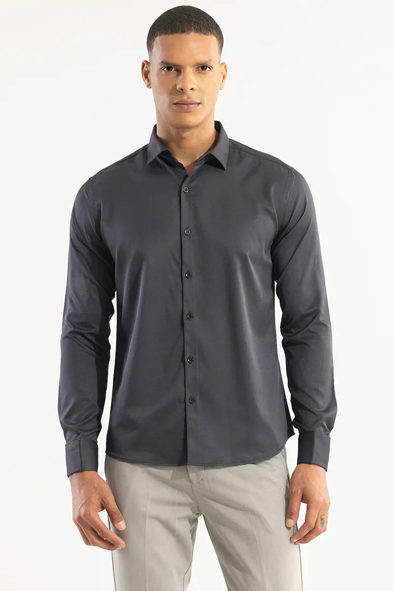DOUBLE CUFF PEBBLE GREY SHIRT