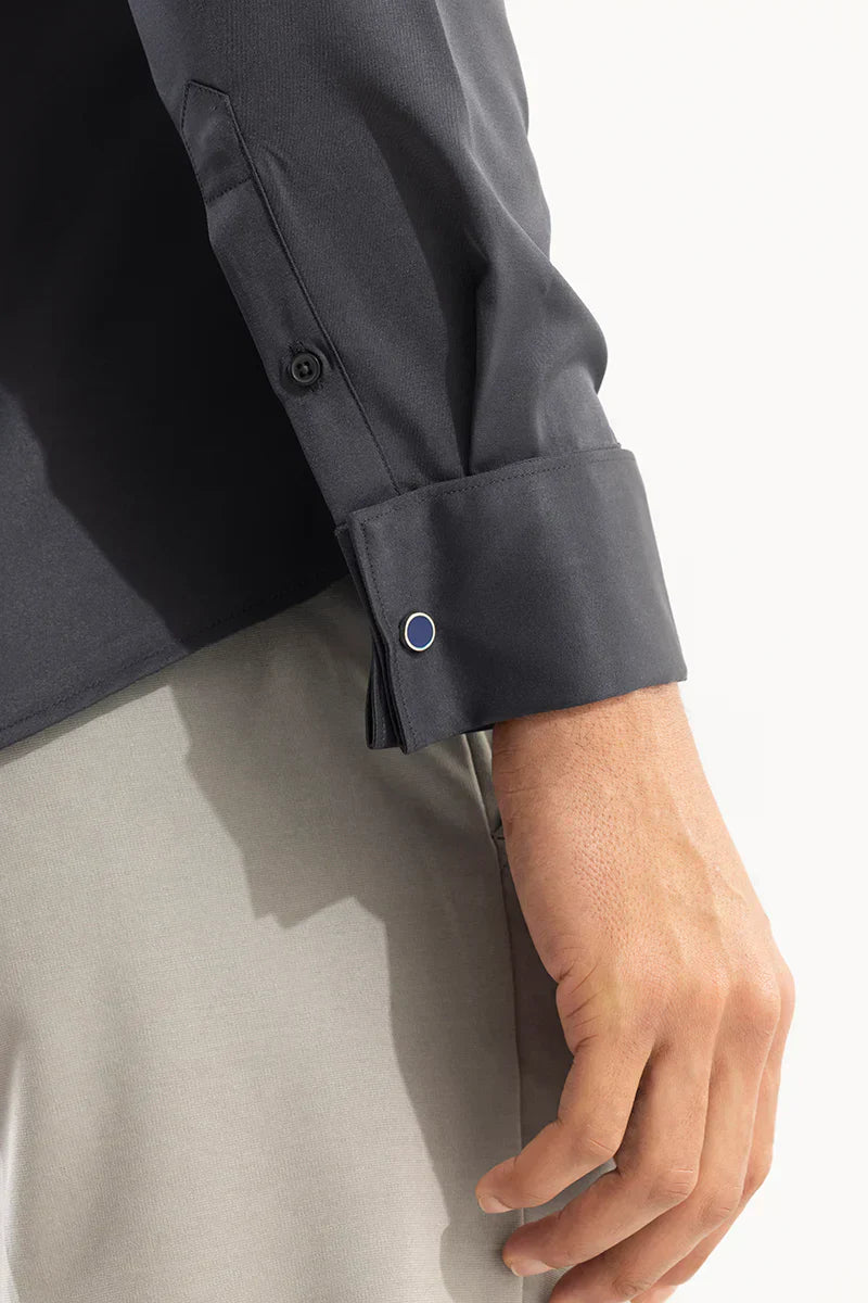 DOUBLE CUFF PEBBLE GREY SHIRT