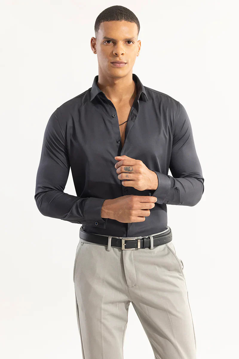 DOUBLE CUFF PEBBLE GREY SHIRT