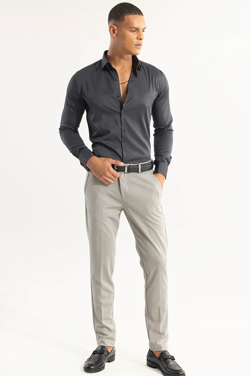 DOUBLE CUFF PEBBLE GREY SHIRT