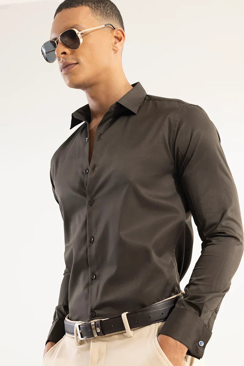 DOUBLE CUFF BROWN SHIRT