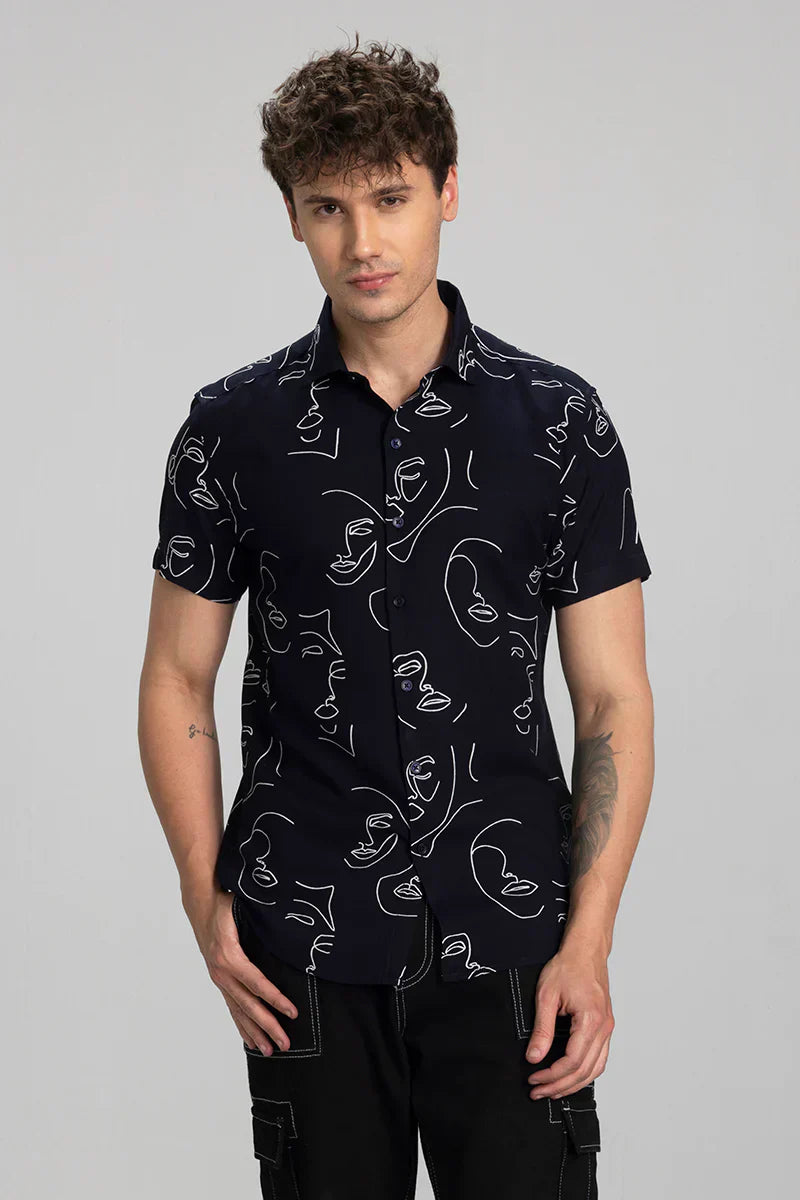 DOODLE FACE NAVY SHIRT