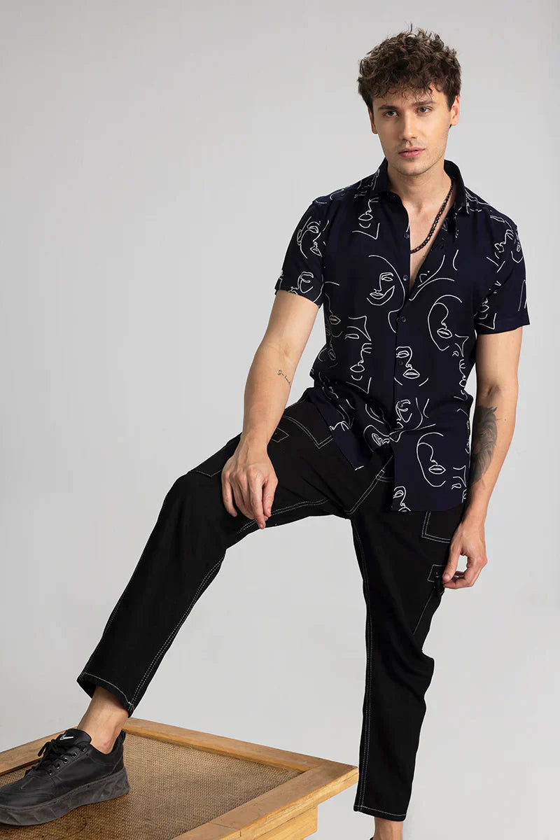DOODLE FACE NAVY SHIRT