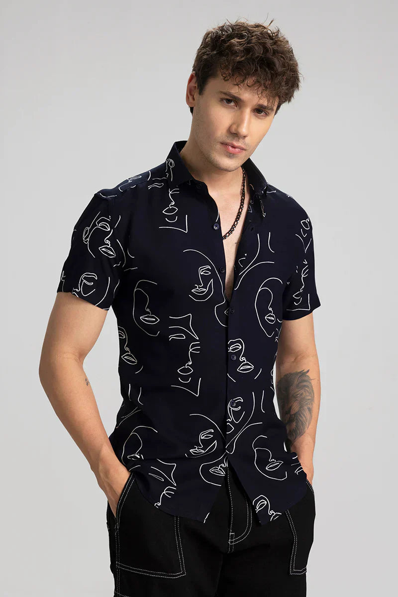 DOODLE FACE NAVY SHIRT