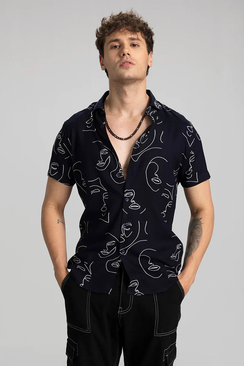 DOODLE FACE NAVY SHIRT