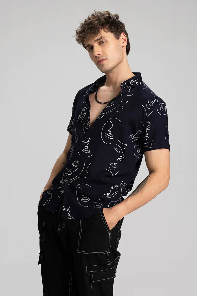 DOODLE FACE NAVY SHIRT
