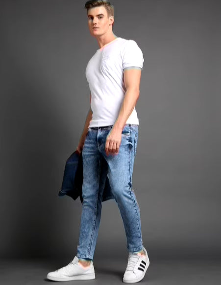 Heavy-Wash Cropped Slim Fit Jeans
