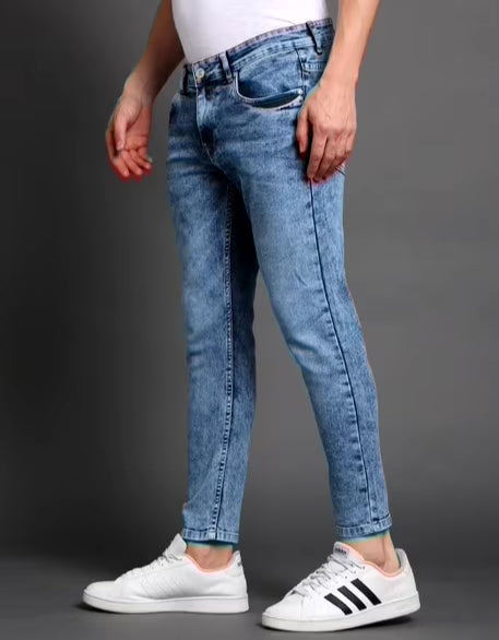 Heavy-Wash Cropped Slim Fit Jeans
