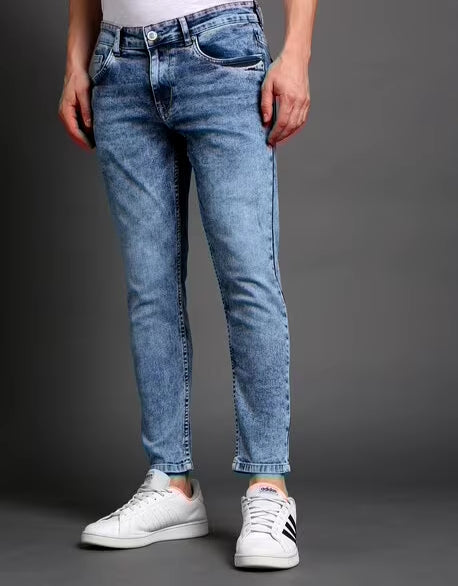 Heavy-Wash Cropped Slim Fit Jeans