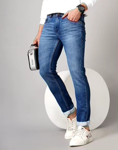 Mid-Wash Washed Slim Fit Jeans