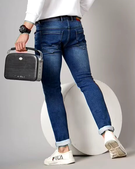 Mid-Wash Washed Slim Fit Jeans