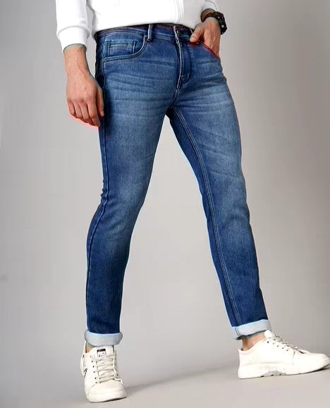 Mid-Wash Washed Slim Fit Jeans