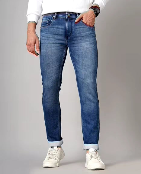 Mid-Wash Washed Slim Fit Jeans