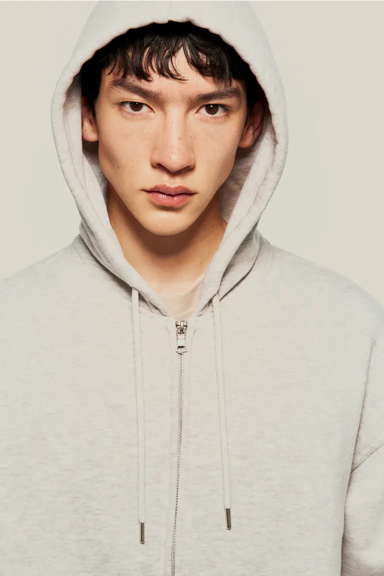 Oversized Fit Zip-through plain hoodie